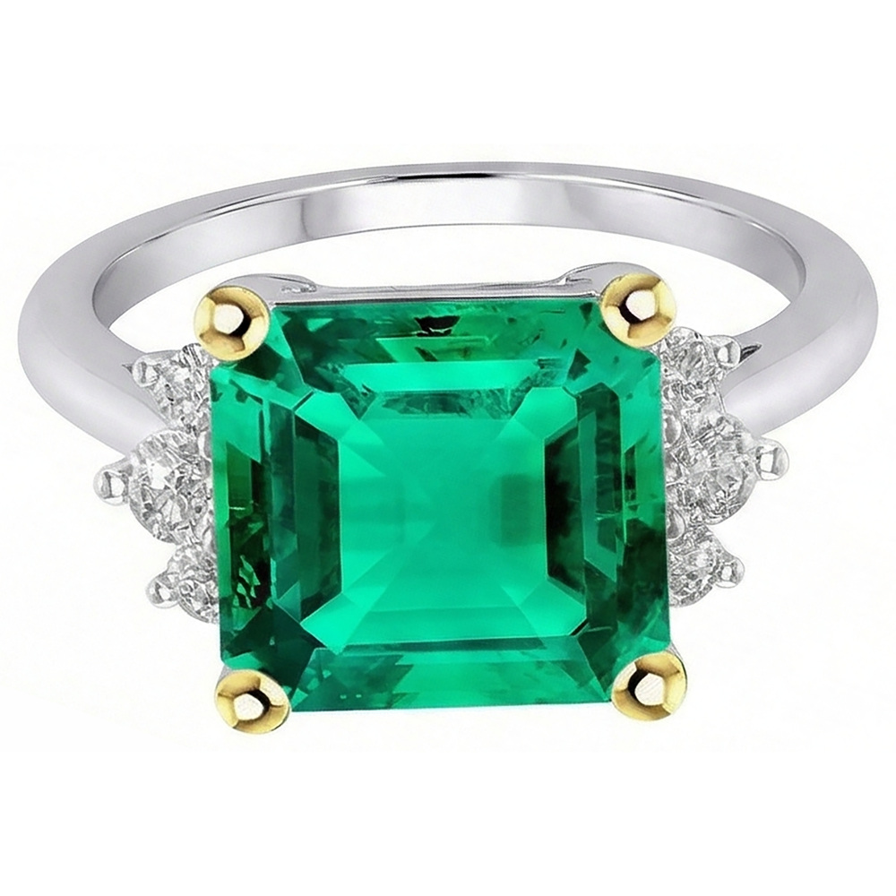 Exquisite Fine Emerald Colored Stone Ring 5 ct – side view