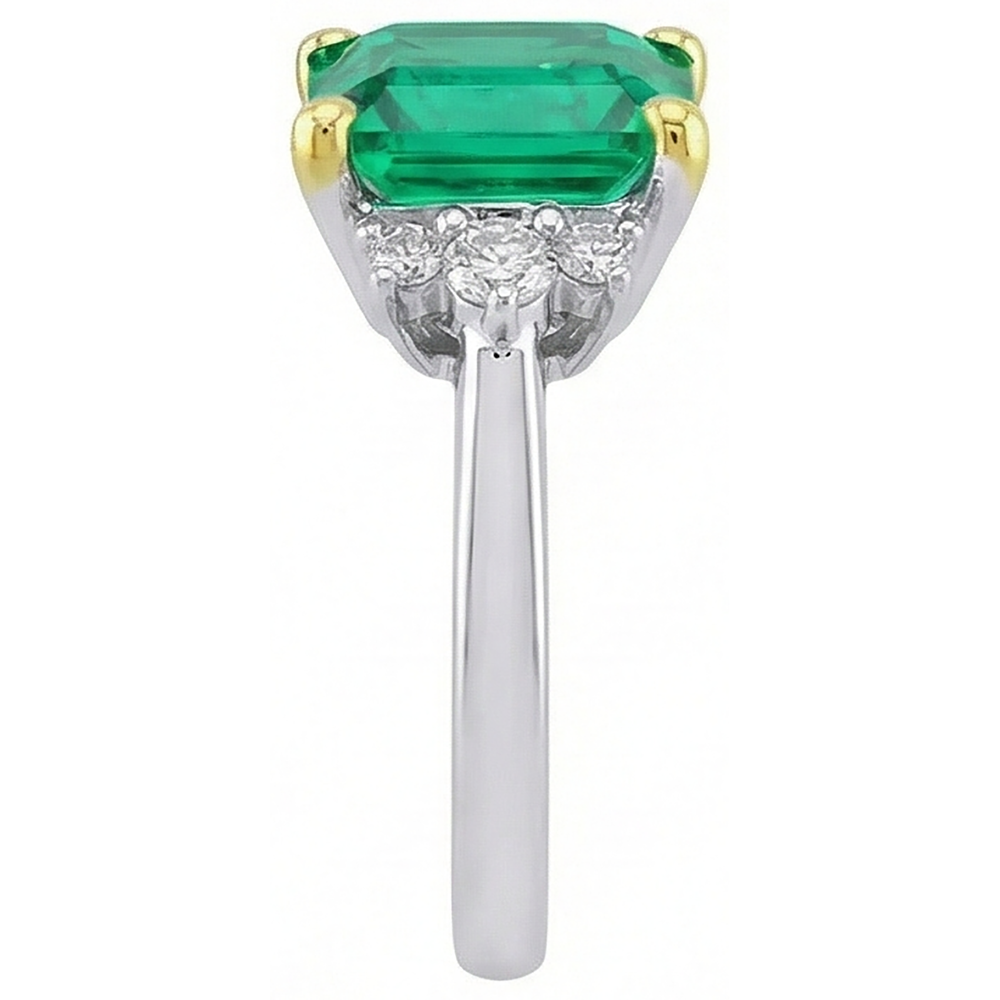 Colored Stone Ring 14 Karat Two Tone Gold with Fine Emerald – profile view
