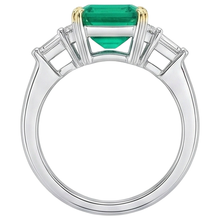 Natural Green Emerald Asscher Cut Earth Mined Diamond Ring For Women