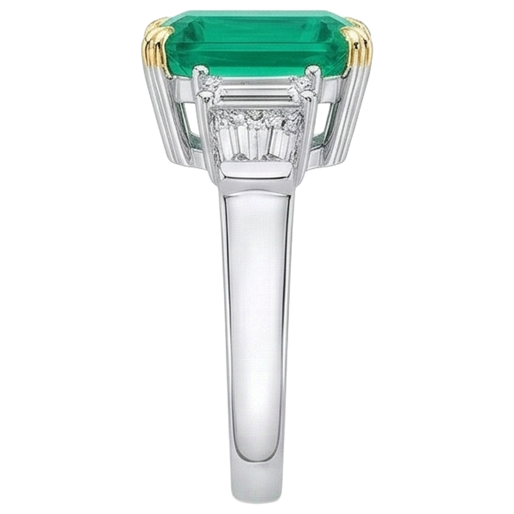 Natural Green Emerald Asscher Cut Earth Mined Diamond Ring For Women