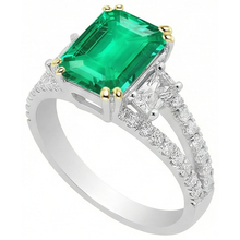 Step Cut Emerald ring in 14K Two Tone Gold – angle view