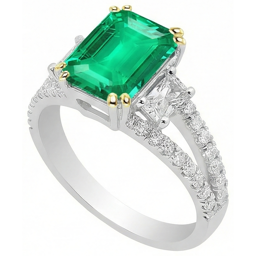 Step Cut Emerald ring in 14K Two Tone Gold – angle view
