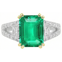 Emerald Step Cut Gemstone Ring in 14K Two Tone Gold – front view