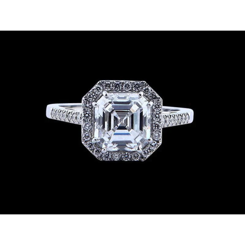 Natural Halo Asscher Cut Diamond Ring