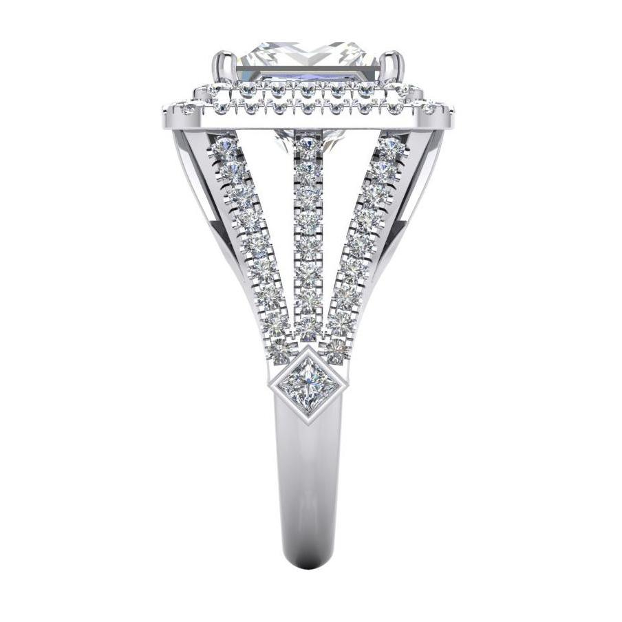 Halo Diamond Engagement Ring 6 Carats Split Shank White Gold 14K