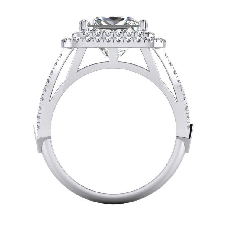 Halo Diamond Engagement Ring 6 Carats Split Shank White Gold 14K