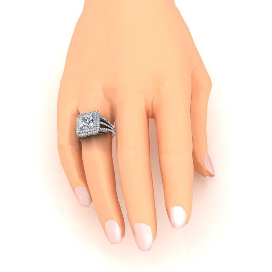 Halo Diamond Engagement Ring 6 Carats Split Shank White Gold 14K