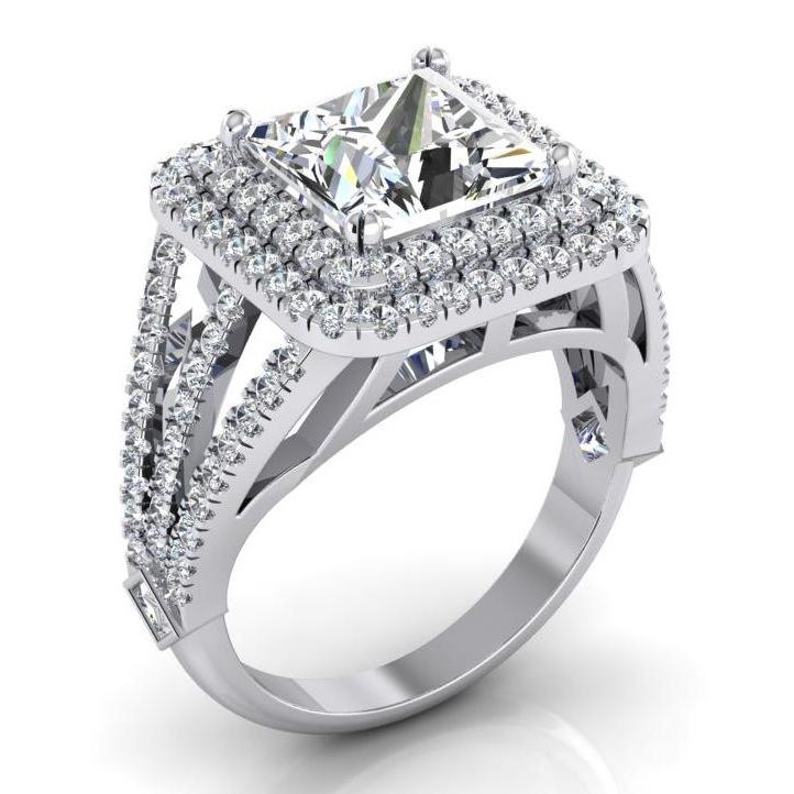 Halo Diamond Engagement Ring 6 Carats Split Shank White Gold 14K