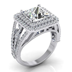 Natural Halo Diamond Engagement Ring 6 Carats Split Shank White Gold 14K