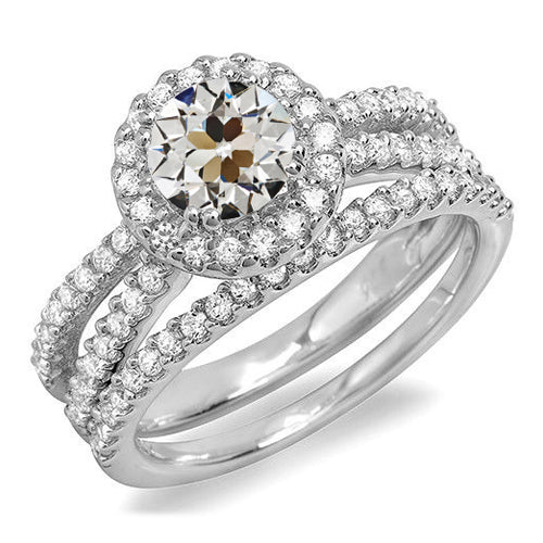 Natural Halo Old Miner Diamond Wedding Ring Set Double Split Shank 5.50 Carats