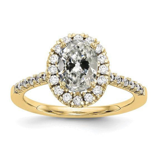 Natural Halo Round & Oval Old Cut Diamond Ring Yellow Gold Jewelry 4 Carats