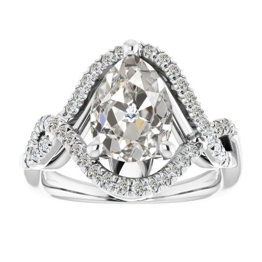Natural Halo Round & Pear Old Cut Diamond Ring Prong Infinity Style 7 Carats