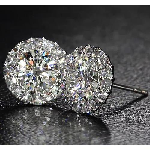 Natural Halo Style Diamond Stud Earring 6 Carats White Gold 14K Jewelry 2