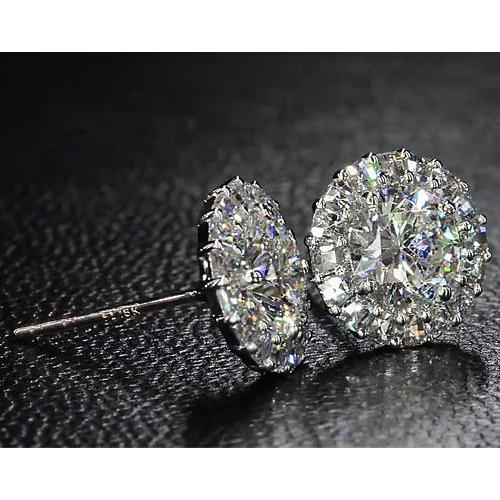 Natural Halo Style Diamond Stud Earring 6 Carats White Gold 14K Jewelry 2