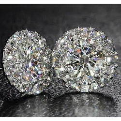 Natural Halo Style Diamond Stud Earring 6 Carats White Gold 14K Jewelry