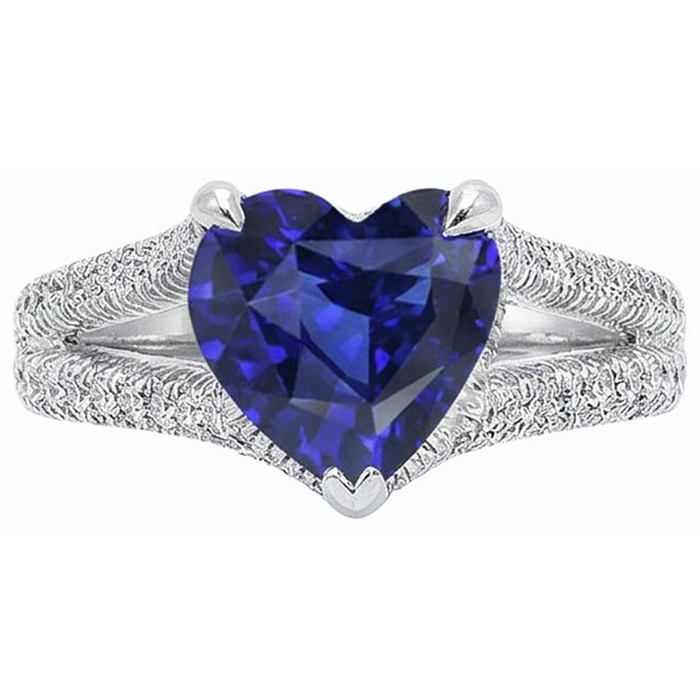 natural round sapphire 2ct ring on white background
