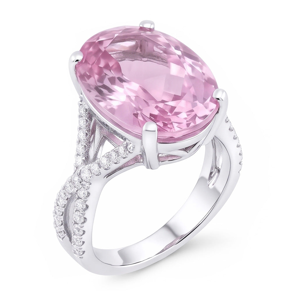 Natural Kunzite Ring 14.50ct - White Gold 14K