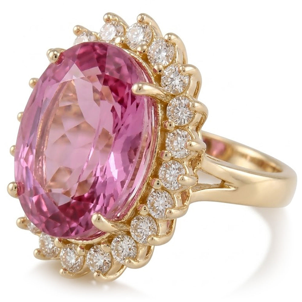 Natural Kunzite Ring 31.40ct - Yellow Gold 14K