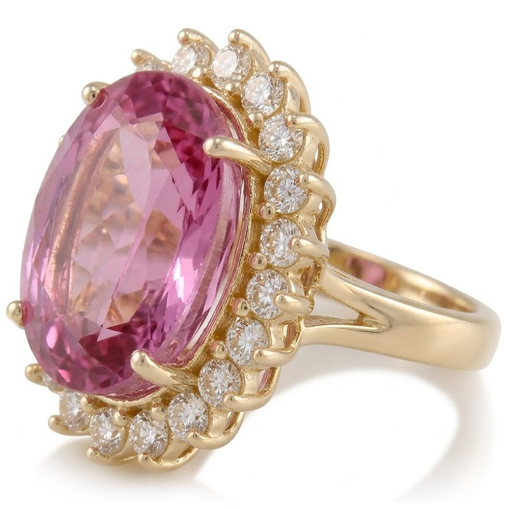 Natural Kunzite Ring 31.40ct - Yellow Gold 14K