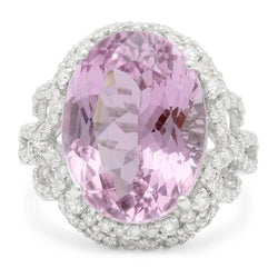 Natural Kunzite Ring 32ct - White Gold 14K
