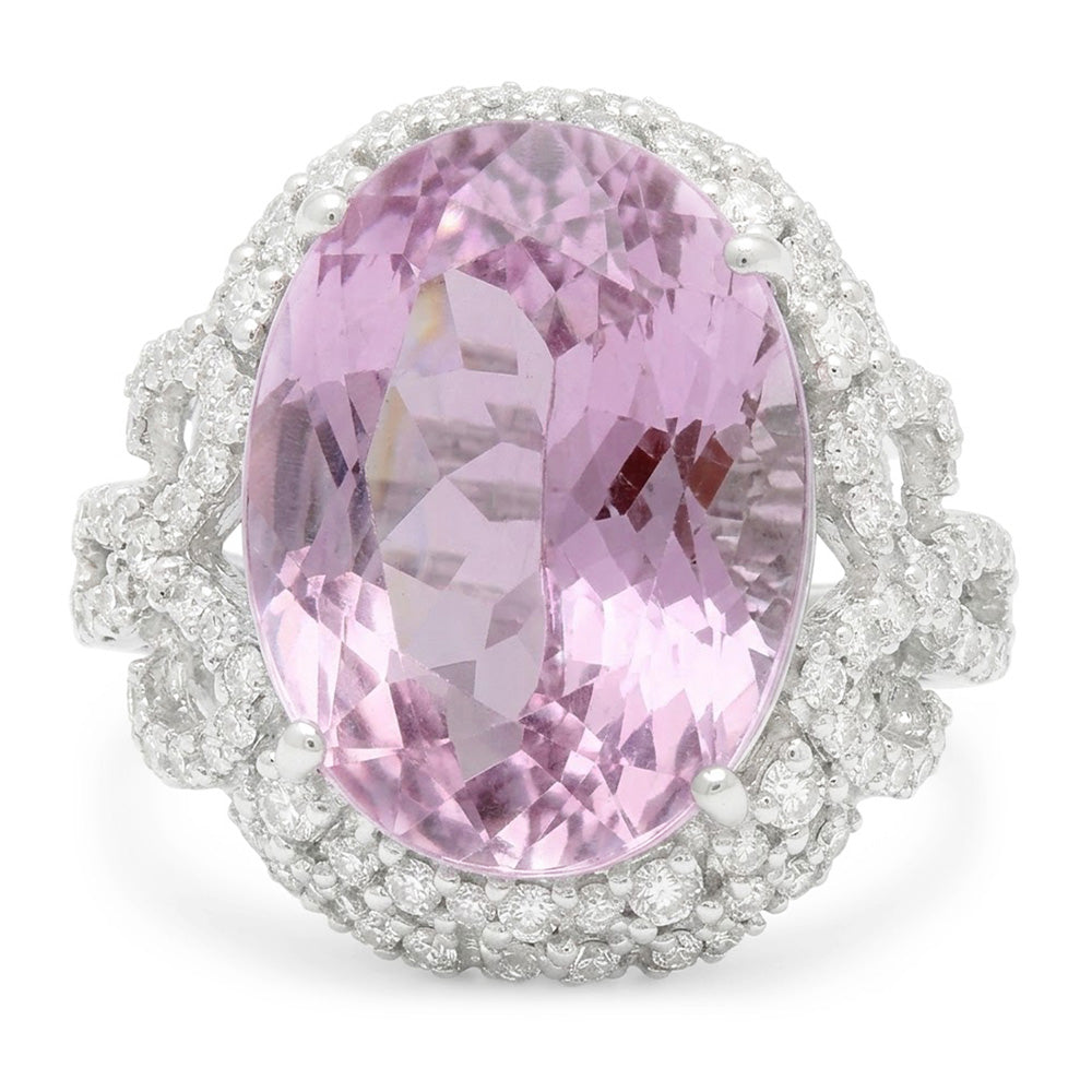 Natural Kunzite Ring 32ct - White Gold 14K