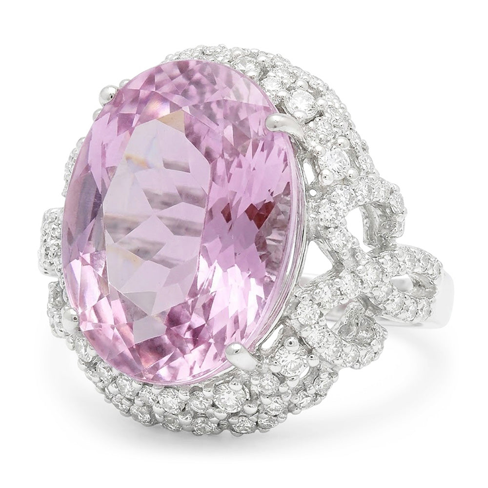 Natural Kunzite Ring 32ct - White Gold 14K