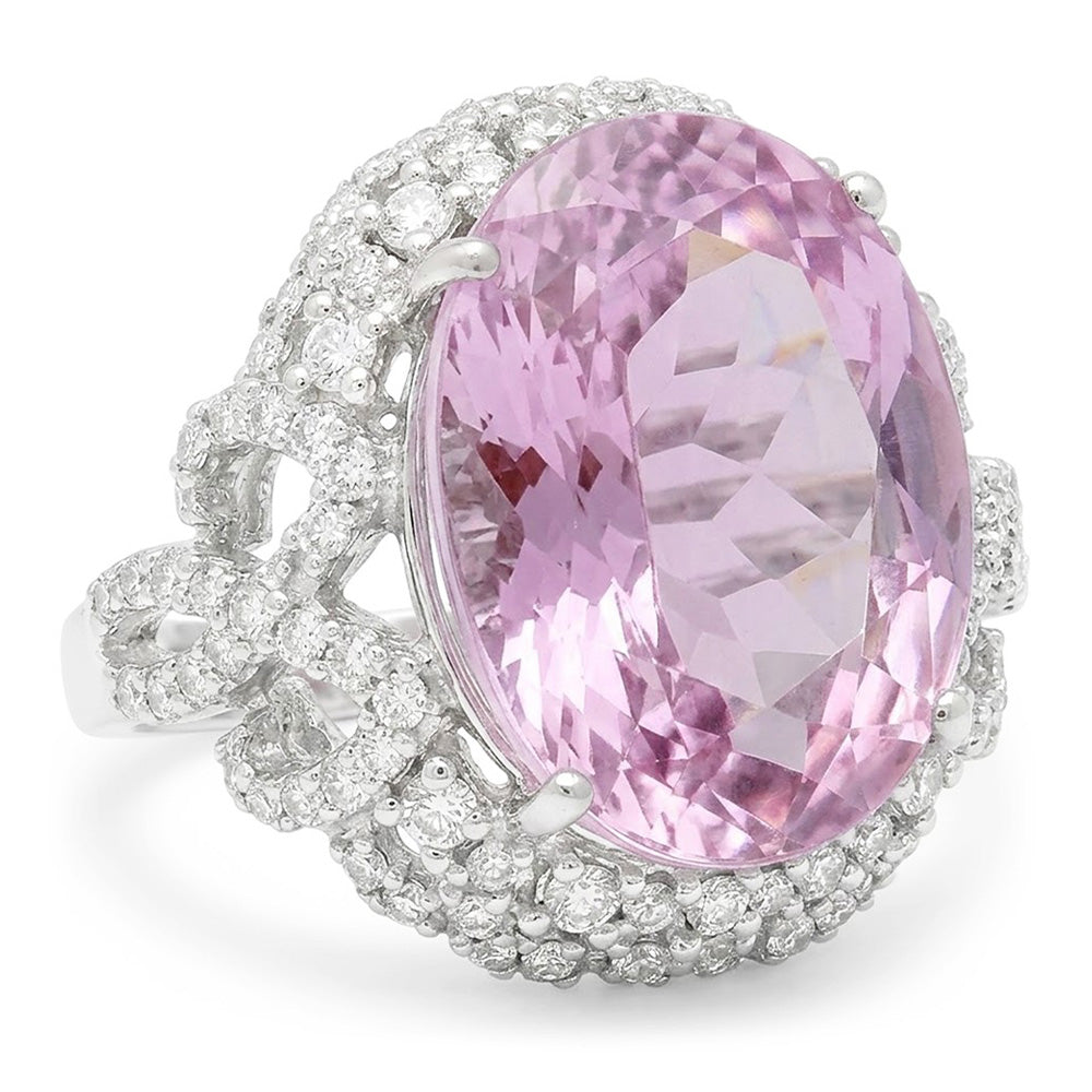 Natural Kunzite Ring 32ct - White Gold 14K