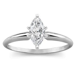 Natural Marquise Cut Solitaire 1.10 Carats Diamond Ring White Gold 14K