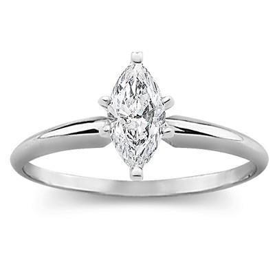 Natural Marquise Cut Solitaire 1.10 Carats Diamond Ring White Gold 14K