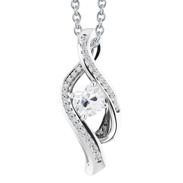 Natural Old Cut Diamond Pendant Twisted Style White Gold 14K 2.50 Carats