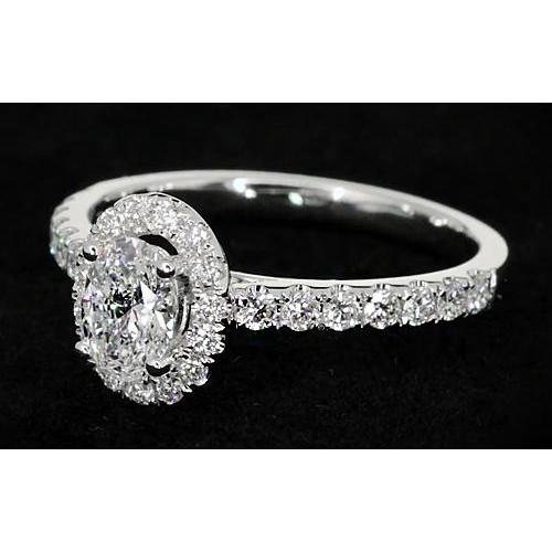 Natural Oval Diamond Engagement Ring 1.32 Carats Halo White Gold 14K 2