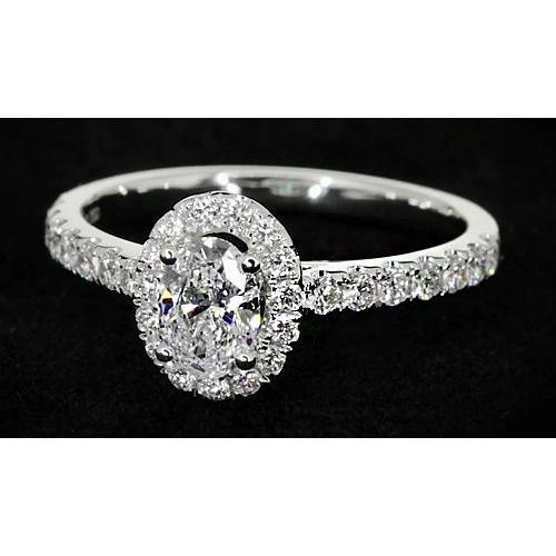 Natural Oval Diamond Engagement Ring 1.32 Carats Halo White Gold 14K 3