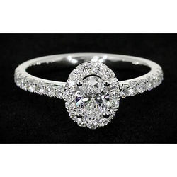 Oval Natural Earth Mined Diamond Engagement Ring 1.32 Carats Halo White Gold 14K