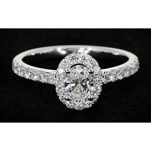 Natural Oval Diamond Engagement Ring 1.32 Carats Halo White Gold 14K