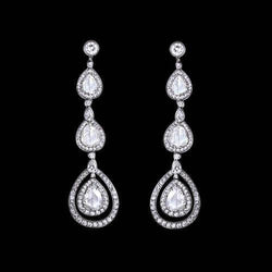 Natural Pear Diamonds Dangle Earring Pair 2.50 Carats White Gold 14K
