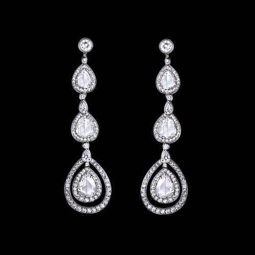 Natural Pear Diamonds Dangle Earring Pair 2.50 Carats White Gold 14K