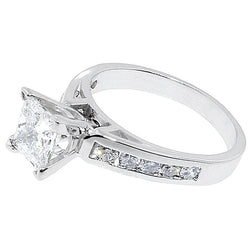 Natural Princess Cut Diamond Solitaire Ring With Accents