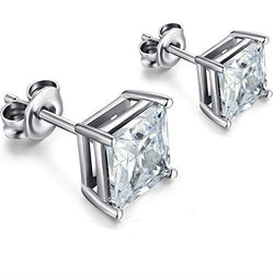 Princess Cut Natural Earth Mined Diamonds Studs Earrings 3 Carats White Gold