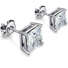 Natural Princess Cut Diamonds Studs Earrings 3 Carats White Gold