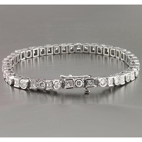 Natural Princess Round Diamond Tennis Bracelet 7.20 Carats White Gold 14K