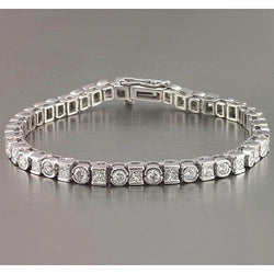 Natural Princess Round Diamond Tennis Bracelet 7.20 Carats White Gold 14K
