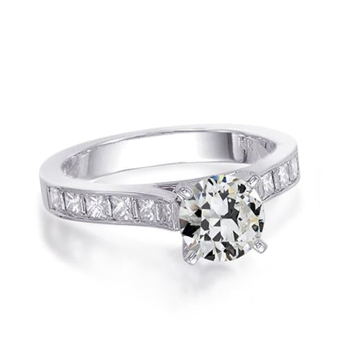 Natural Princess & Round Old Cut Diamond Wedding Ring Channel Set 4 Carats
