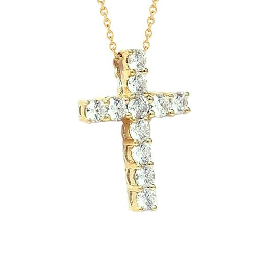 Natural Prong Round Diamond Pendant 3.50 Carats Yellow Gold 14K Jewelry