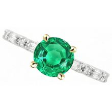 Fine Emerald Round Cut Gemstone Ring in Two-Tone 14K Gold – top view