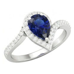 Shimmering Royal Blue Sapphire Gemstone Ring 3 ct – 14K White