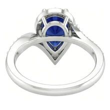 Pear Cut Royal Blue Sapphire ring in 14K White Gold – profile view