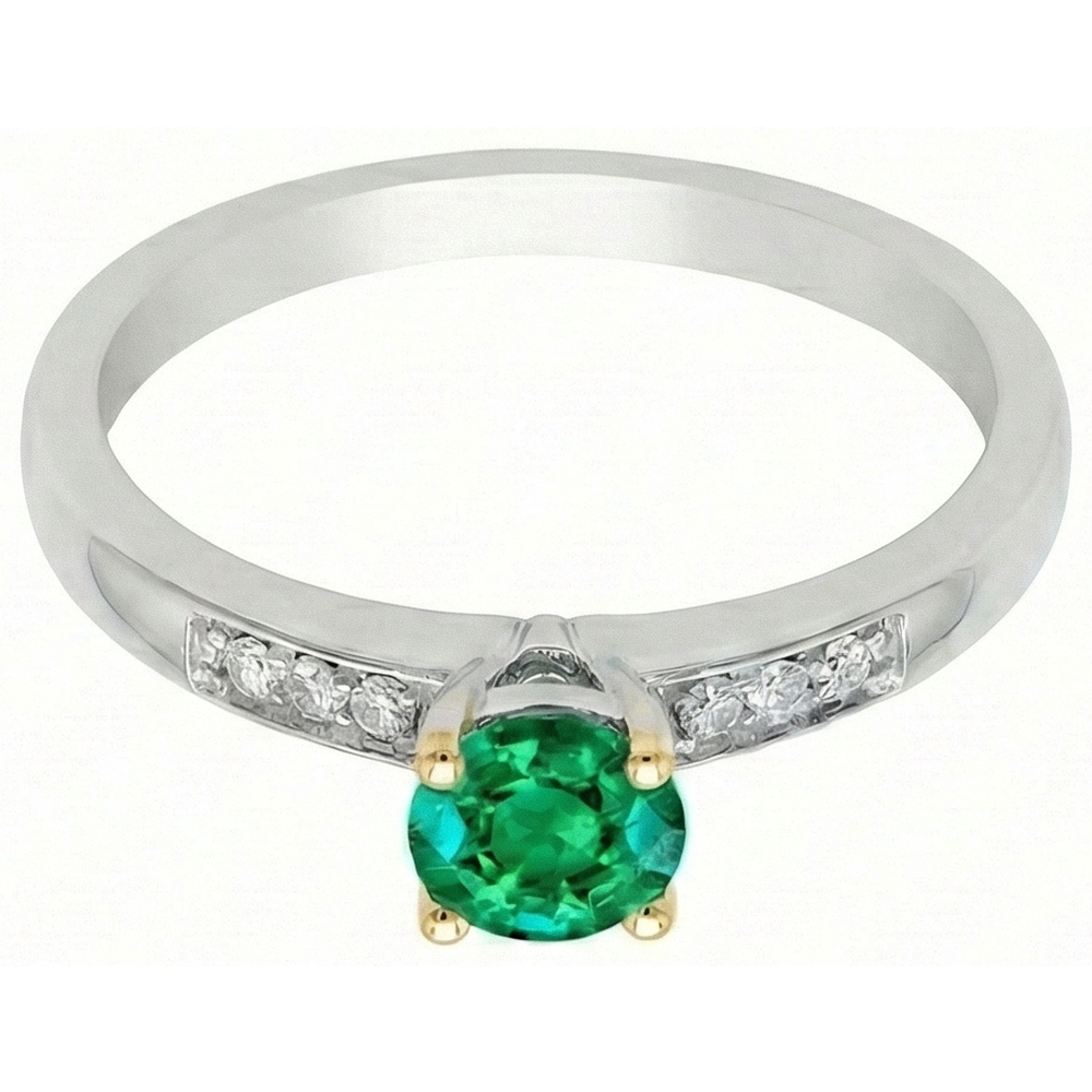 Emerald Colored Stone Ring 1.50-ct 14K Two Tone Gold – angle view
