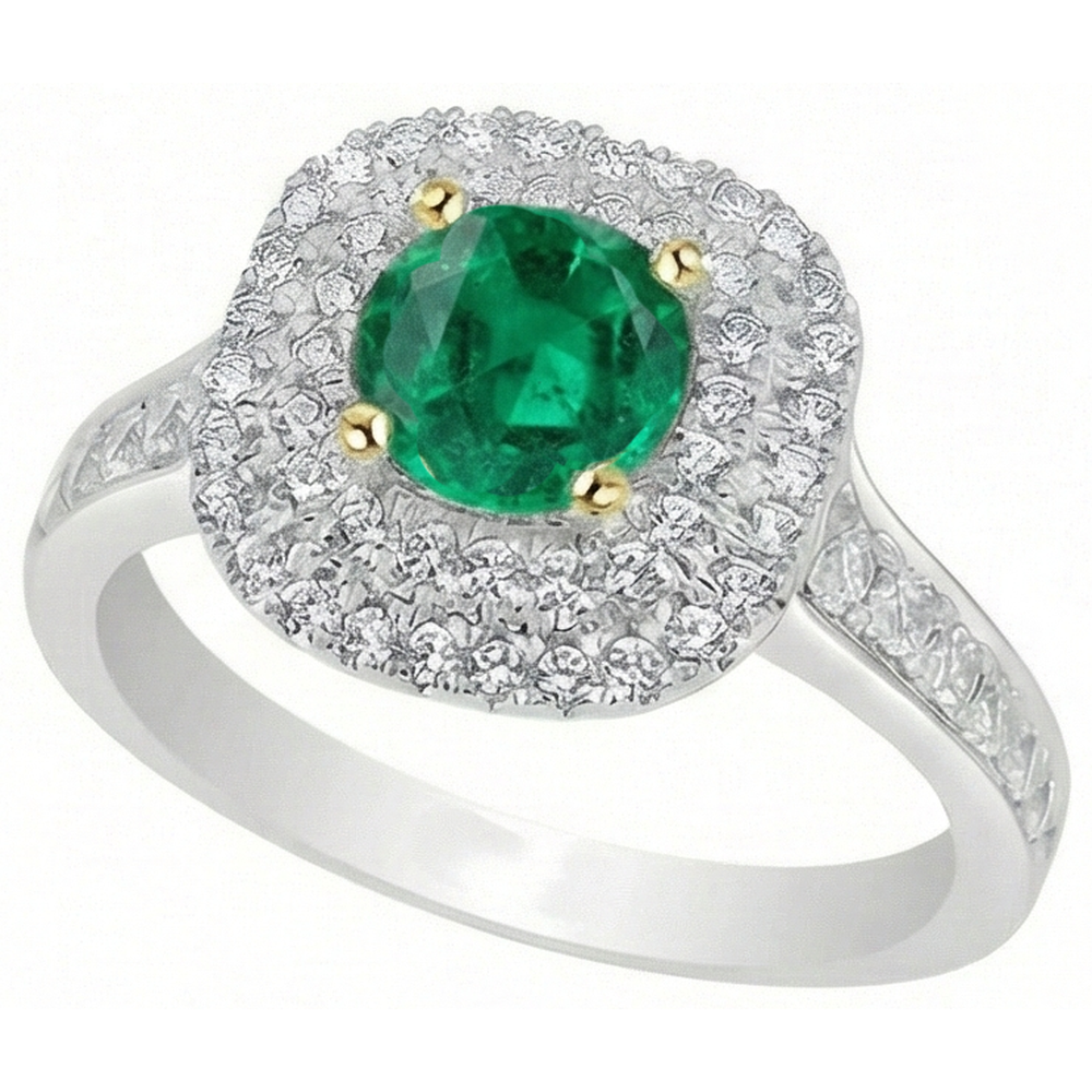 Round Brilliant Emerald ring in 14 Karat Two Tone Gold – angle view