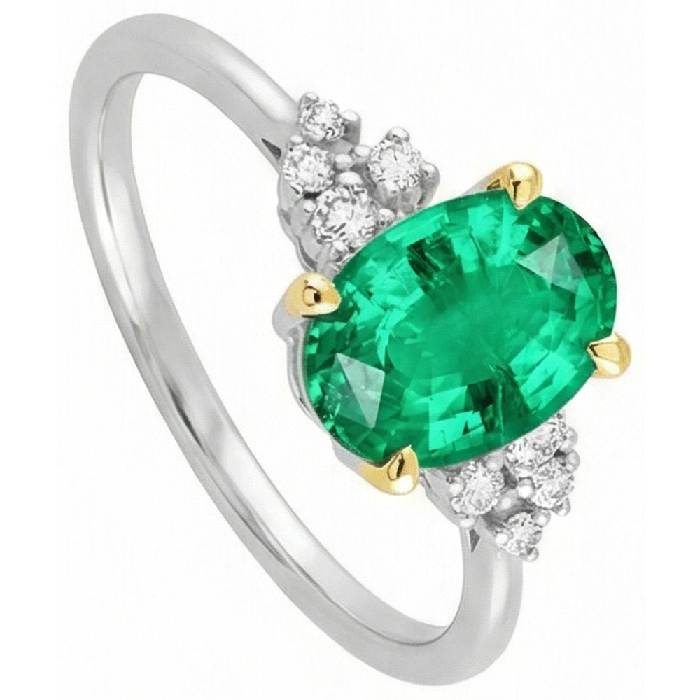 Oval Cut Emerald ring in 14 Karat Two Tone Gold – angle view