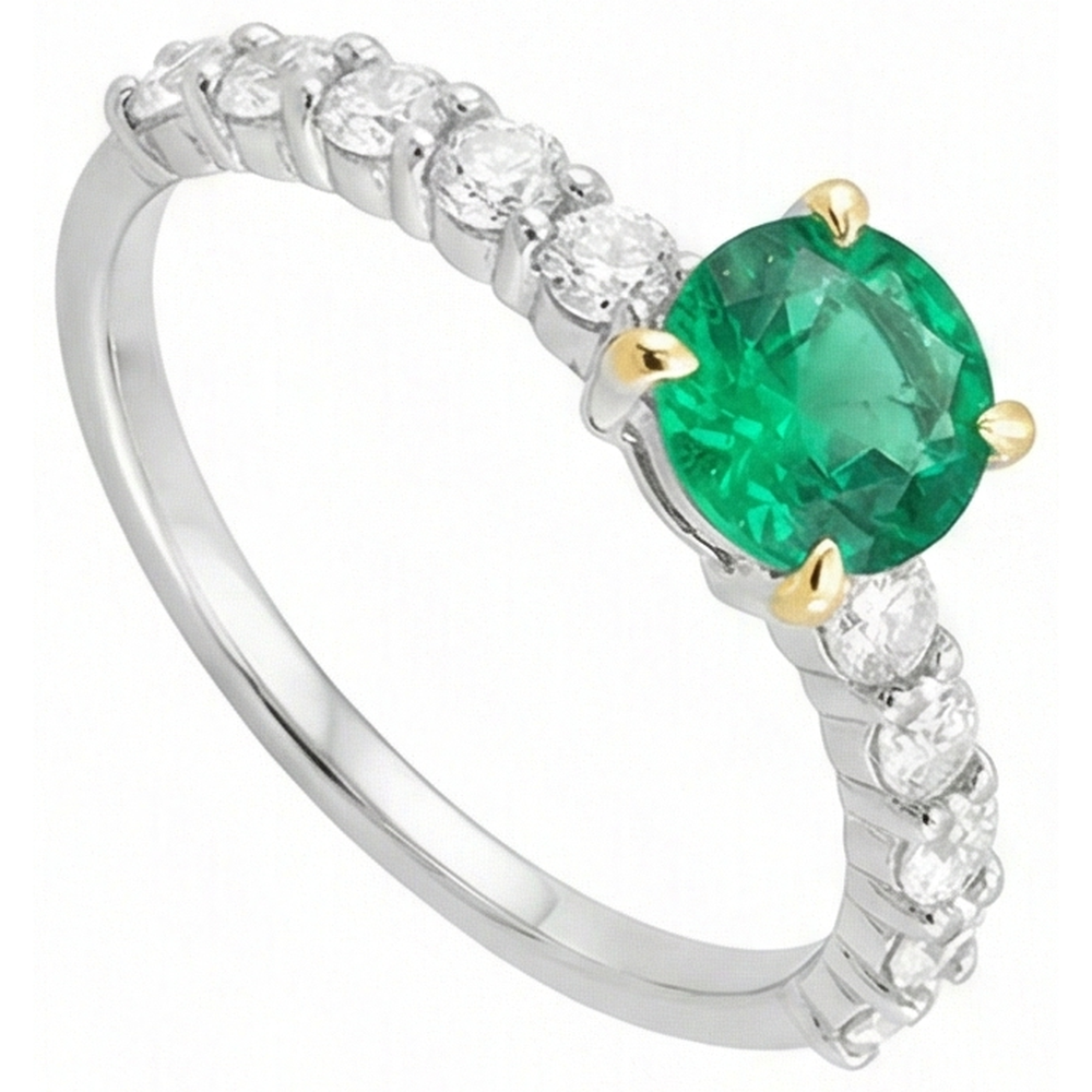 Earth-Mined Emerald Colored Stone Ring 2 ct 14K Two Tone Gold – top view